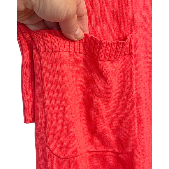 Isaac Mizrahi Live QVC Sz L Long Cardigan Duster Tropical Pink Cotton Blend Knit - Picture 7 of 10